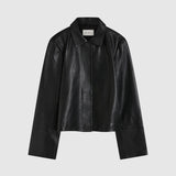 St Agni Leather Minimal Jacket | Black