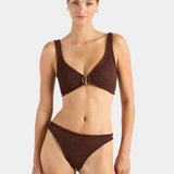 Hunza G Harlow T-Bar Bikini Crinkle | Metallic Chocolate