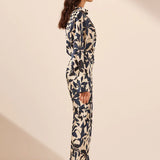 Shona Joy Magnolia Silk Bias Cut Pant | Ivory/Navy