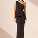 Shona Joy Lani Asymmetrical Gathered Maxi Dress | Black