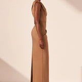 Shona Joy Lani Asymmetrical Gathered Maxi Dress | Cinnamon