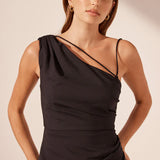 Shona Joy Lani Asymmetrical Gathered Maxi Dress | Black
