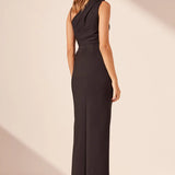 Shona Joy Lani Asymmetrical Gathered Maxi Dress | Black