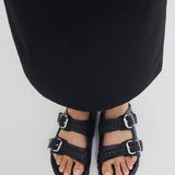 La Tribe Buckle Sandal | Black Woven