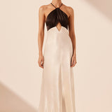 Shona Joy Lino Cross Back Halter Maxi Dress | Cream/Black