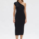 Assembly Label Elodie One Shoulder Knit Midi Dress | Black