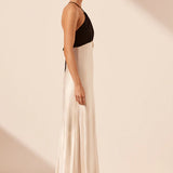Shona Joy Lino Cross Back Halter Maxi Dress | Cream/Black