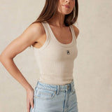 Ceres Life Contour Rib Scoop Tank | Oatmeal/Black Monogram