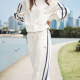Ceres Life Wide Leg Terry Trackpant | Winter White Side Strip