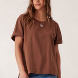 Ceres Life Slouchy Split Hem Tee | Milk Choc/Monogram