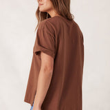 Ceres Life Slouchy Split Hem Tee | Milk Choc/Monogram