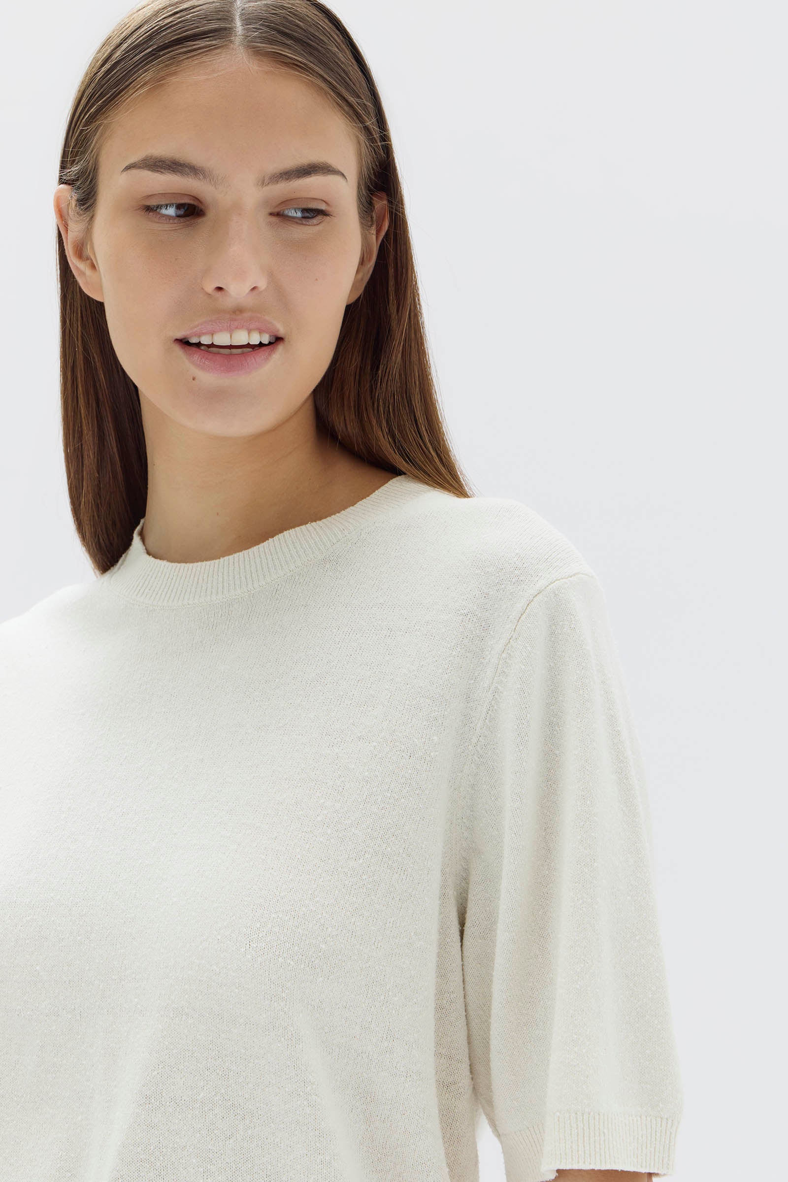 June Silk Knit Short Sleeve Tee Cream