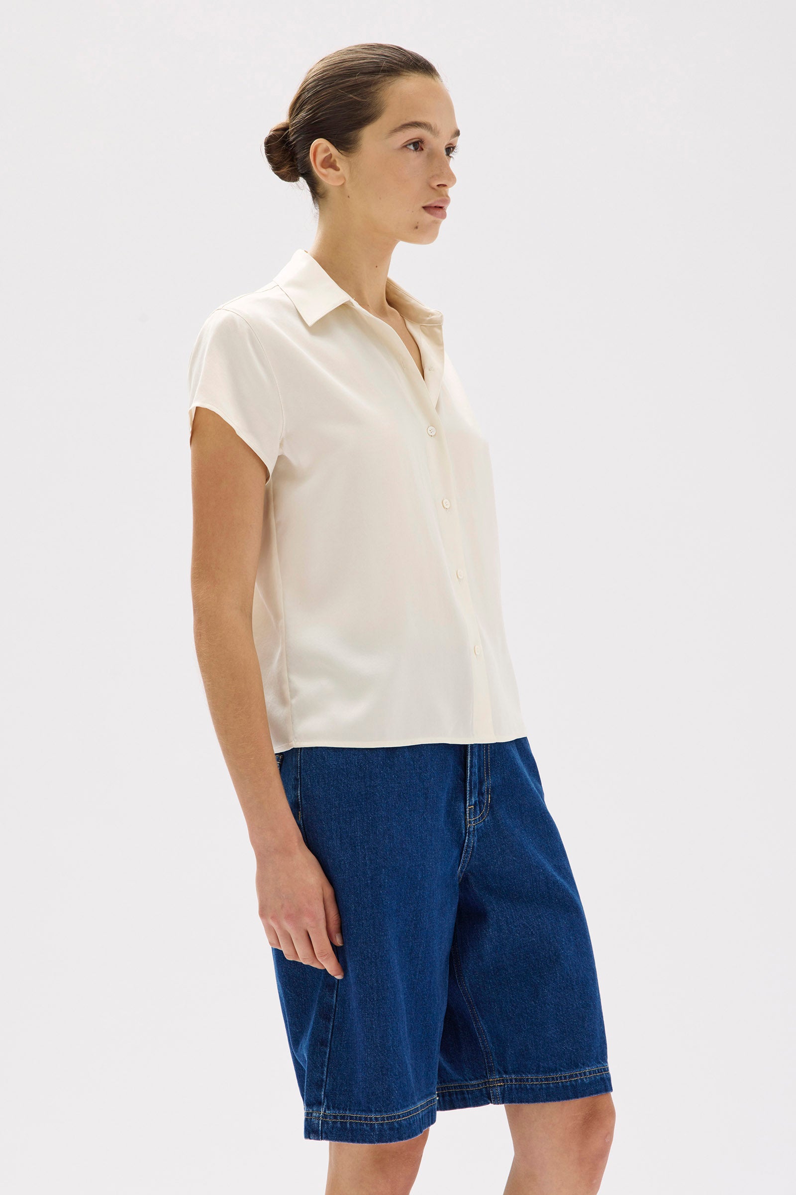 Karri Silk Short Sleeve Shirt Cream