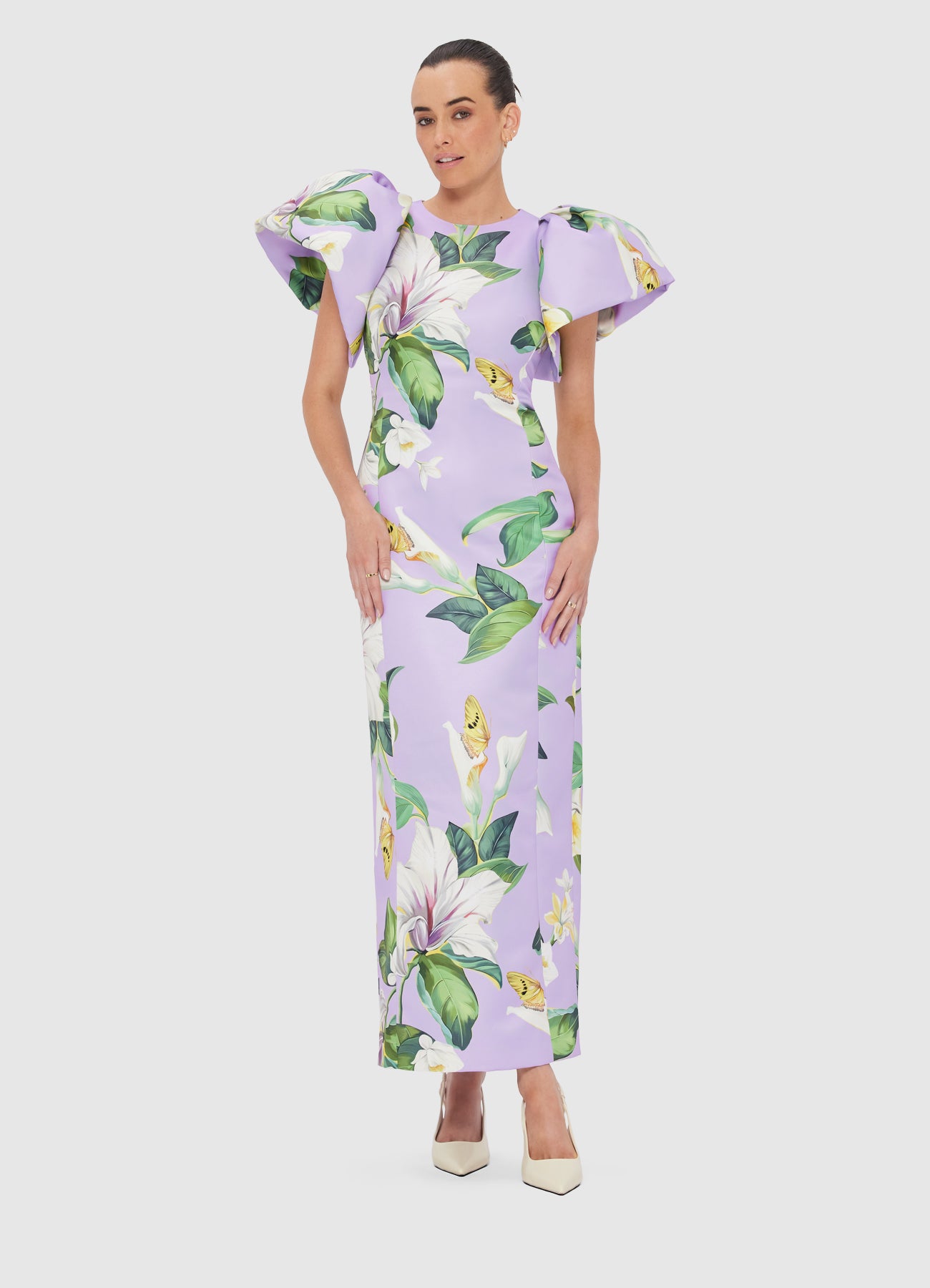 Lucinda Maxi Dress - Lily Blossom Print in Lilac