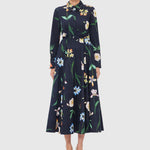 Zara Shirt Midi Dress - Botanical Print in Ebony