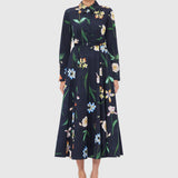 Zara Shirt Midi Dress - Botanical Print in Ebony