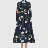 Zara Shirt Midi Dress - Botanical Print in Ebony