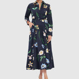 Zara Shirt Midi Dress - Botanical Print in Ebony
