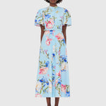 Bianca Short Sleeve Midi Dress - Garden Print in Baby Blue