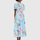 Bianca Short Sleeve Midi Dress - Garden Print in Baby Blue