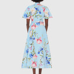 Bianca Short Sleeve Midi Dress - Garden Print in Baby Blue