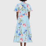 Bianca Short Sleeve Midi Dress - Garden Print in Baby Blue