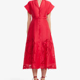 Leo Lin Aubrey Applique Shirt Midi Dress | Scarlet