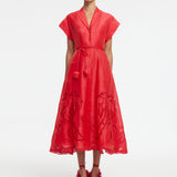Aubrey Applique Shirt Midi Dress - Scarlet