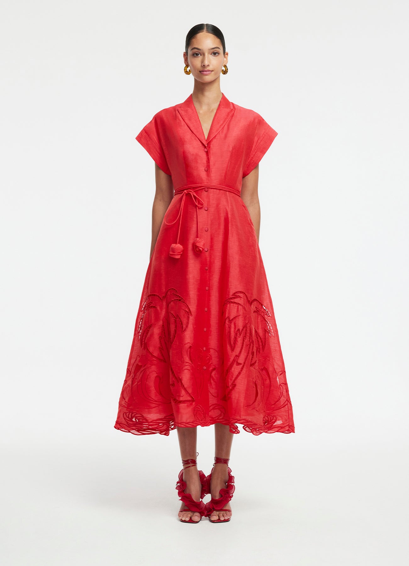 Aubrey Applique Shirt Midi Dress - Scarlet