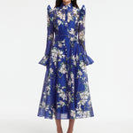 Katrina Butterfly Sleeve Midi Dress - Midnight Magnolia Print