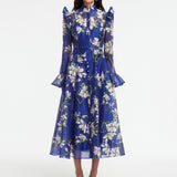 Katrina Butterfly Sleeve Midi Dress - Midnight Magnolia Print