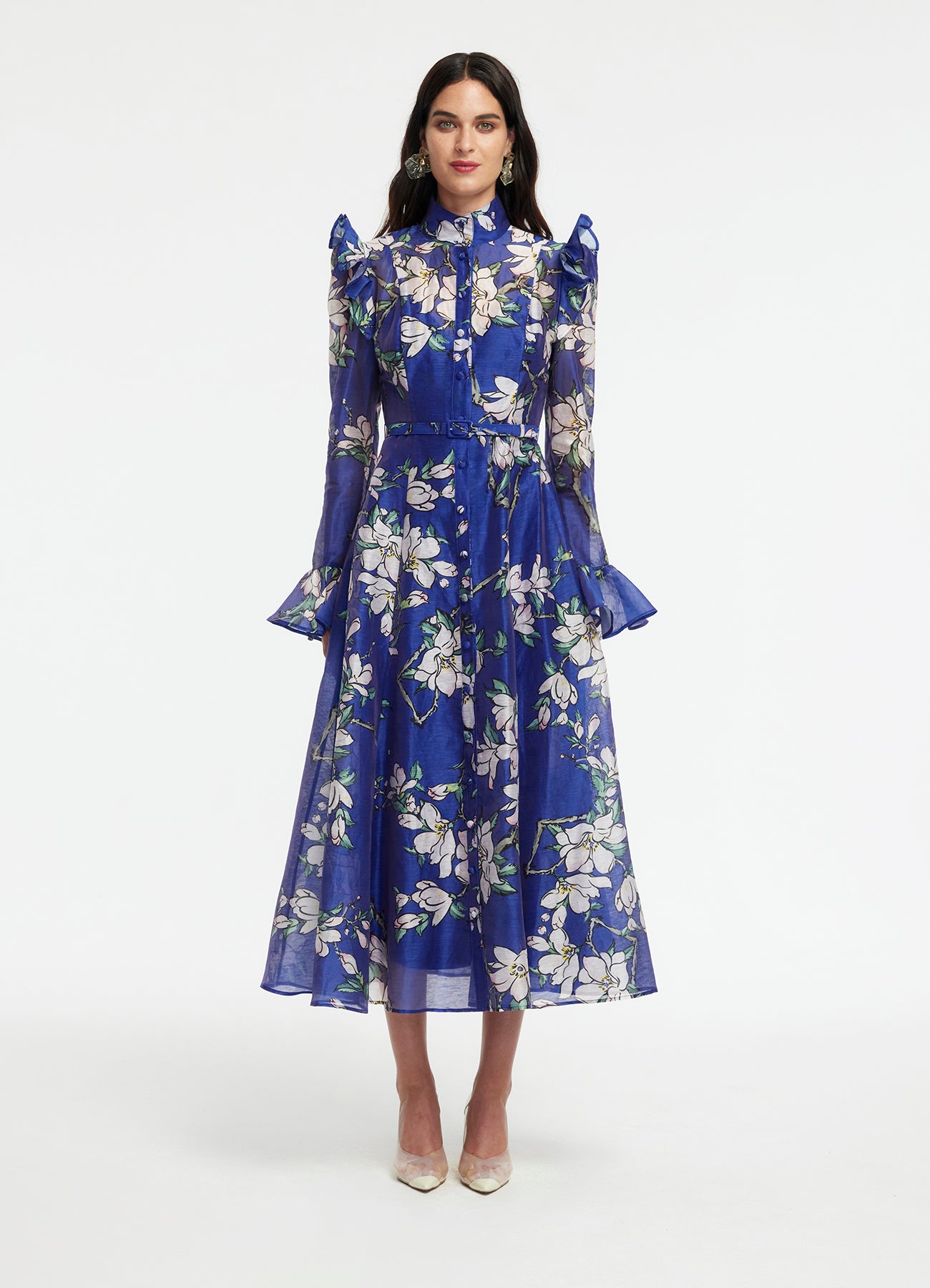 Katrina Butterfly Sleeve Midi Dress - Midnight Magnolia Print