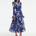 Katrina Butterfly Sleeve Midi Dress - Midnight Magnolia Print