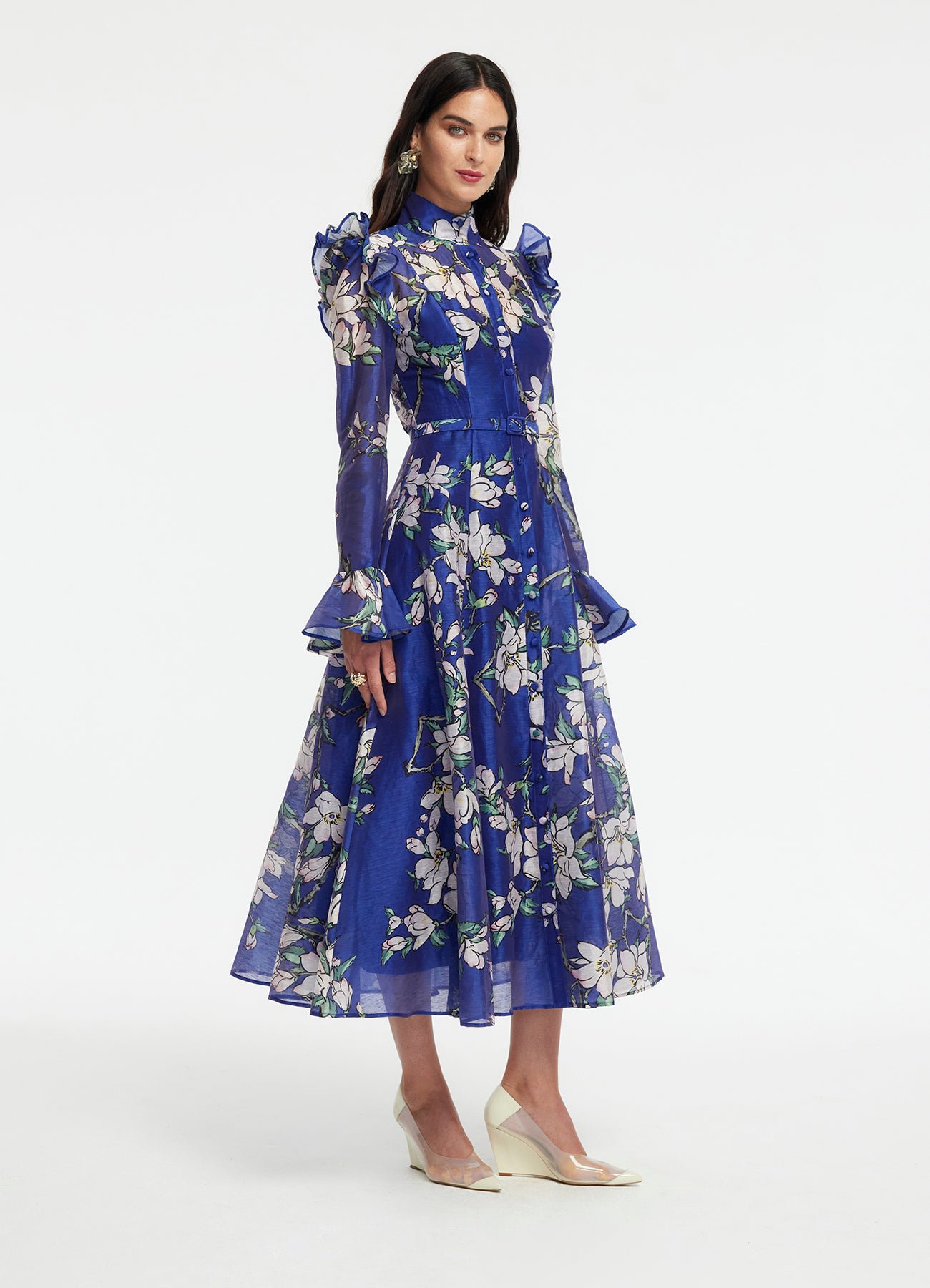 Katrina Butterfly Sleeve Midi Dress - Midnight Magnolia Print