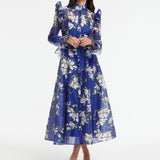 Katrina Butterfly Sleeve Midi Dress - Midnight Magnolia Print