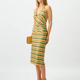 With Harper Lu Pleated Backless Halter Dress | Gold Stripe (PRE-ORDER)