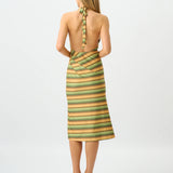 With Harper Lu Pleated Backless Halter Dress | Gold Stripe (PRE-ORDER)