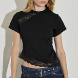 Maison Essentiele Lace Trimmed Baby Tee | Black (PRE-ORDER)