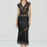 Maison Essentiele Silk Lace Midi Skirt | Black (PRE-ORDER)