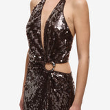 Misha Devon Sequin Maxi Dress | Chocolate
