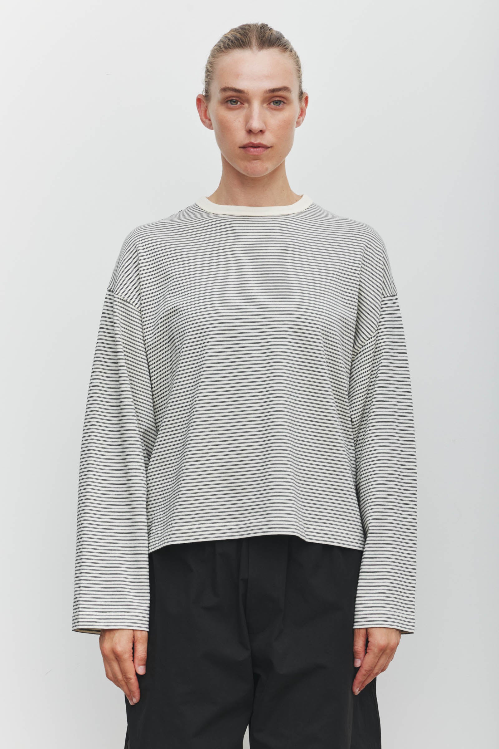 Malone Cropped Stripe Long Sleeve Tee Cream/Black