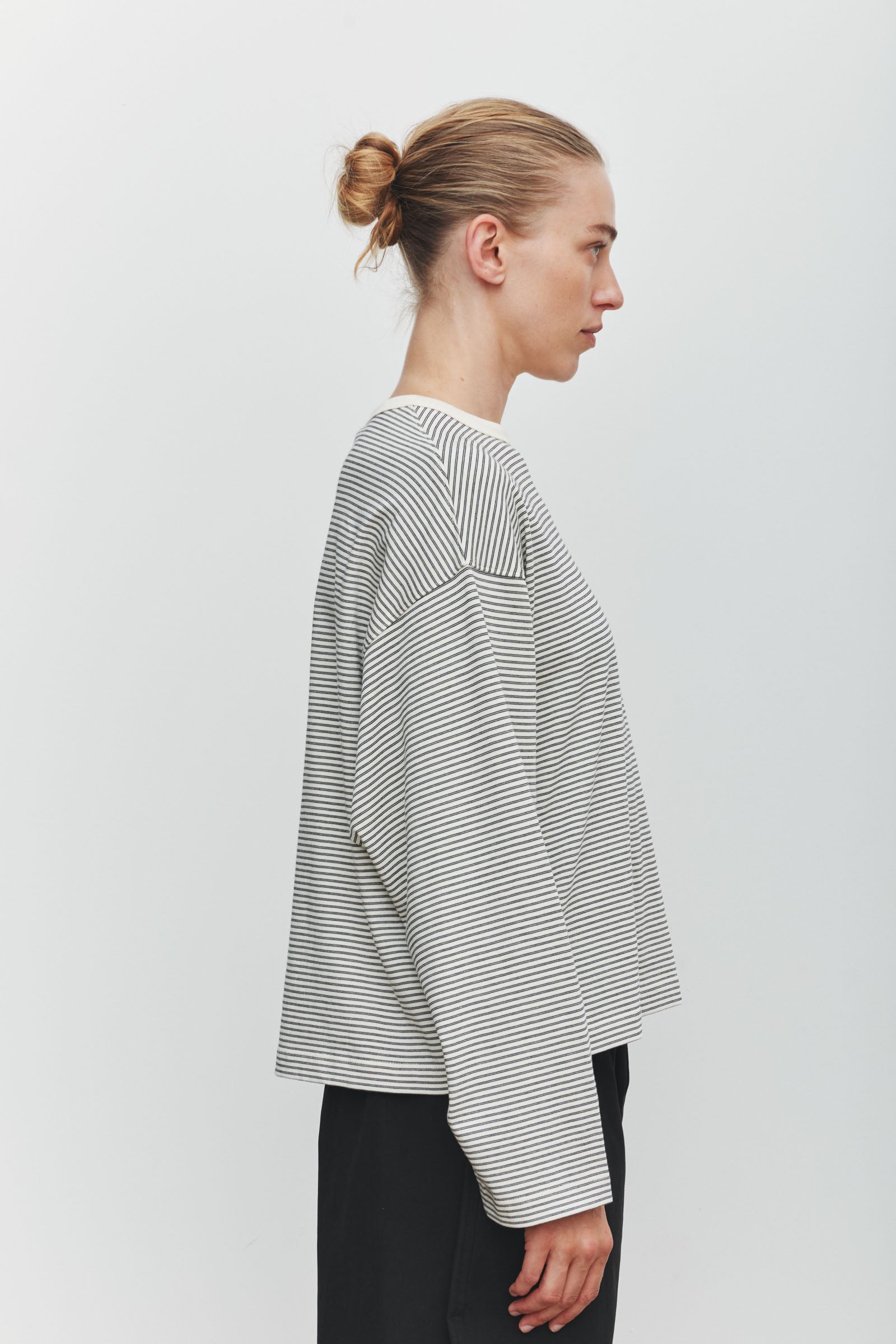 Malone Cropped Stripe Long Sleeve Tee Cream/Black