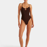 Hunza G Mia Beaded Swim | Metallic Chocolate