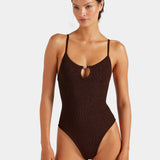 Hunza G Mia Beaded Swim | Metallic Chocolate