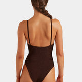 Hunza G Mia Beaded Swim | Metallic Chocolate