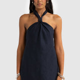 ORTC Mira Linen Halter Mini Dress | French Navy