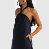 ORTC Mira Linen Halter Mini Dress | French Navy