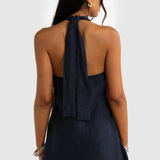 ORTC Mira Linen Halter Mini Dress | French Navy