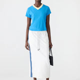 Bassike Stretch Twill Pull On Skirt | White/Marine Blue (PRE-ORDER)