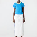 Bassike Stretch Twill Pull On Skirt | White/Marine Blue (PRE-ORDER)